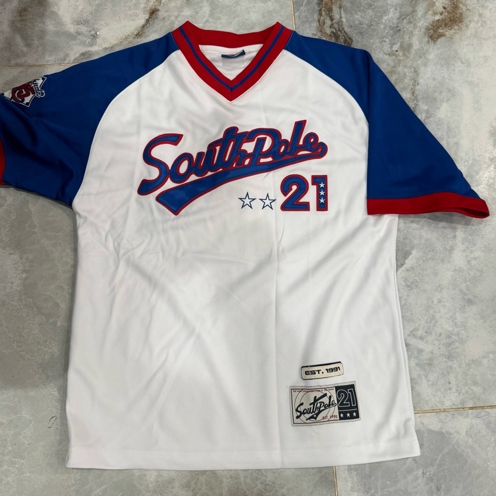 South Pole White and Blue Baseball Jersey